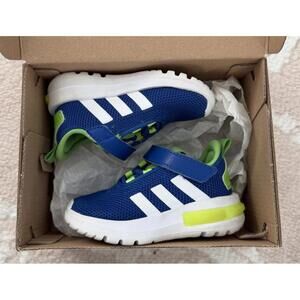 Adidas Racer TR23 Toddler Baby Boy's Blue Lime Green Size 5K Kids Sneakers Shoes